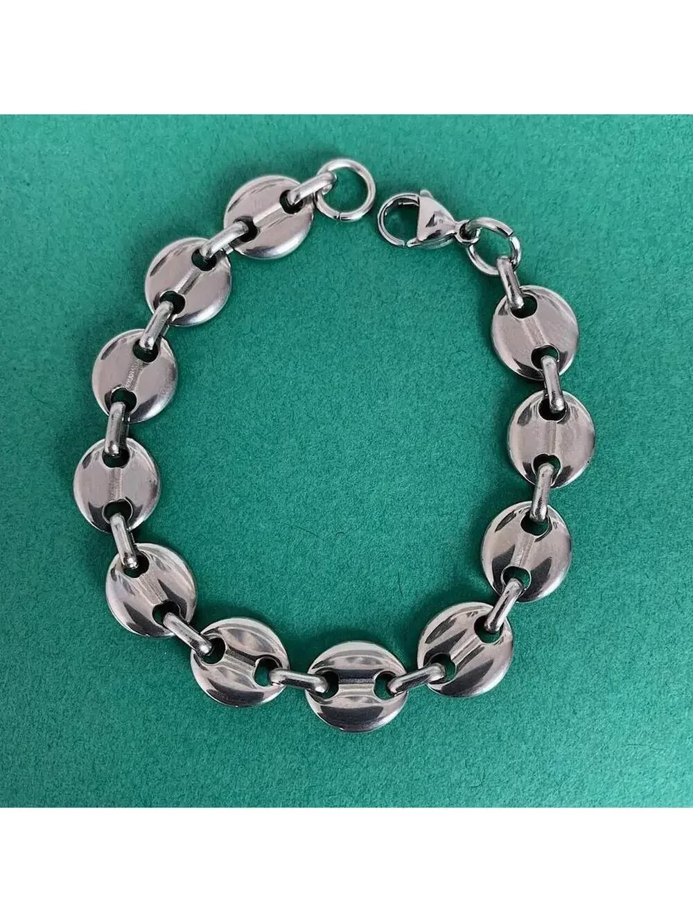 Y2k Cyber Vintage style Coffee Bean Stainless Steel Silver Bracelet. High